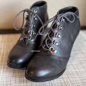 Bussola Women's Nevada Black Leather Lace Up Ankle Boots Size 38 US 7 -7.5
